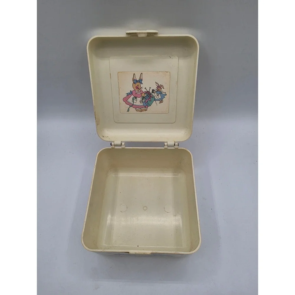 Vintage Sew-N-Play Bunny Rabbit Plastic Carry Case Pink Handle Craft Storage Box
